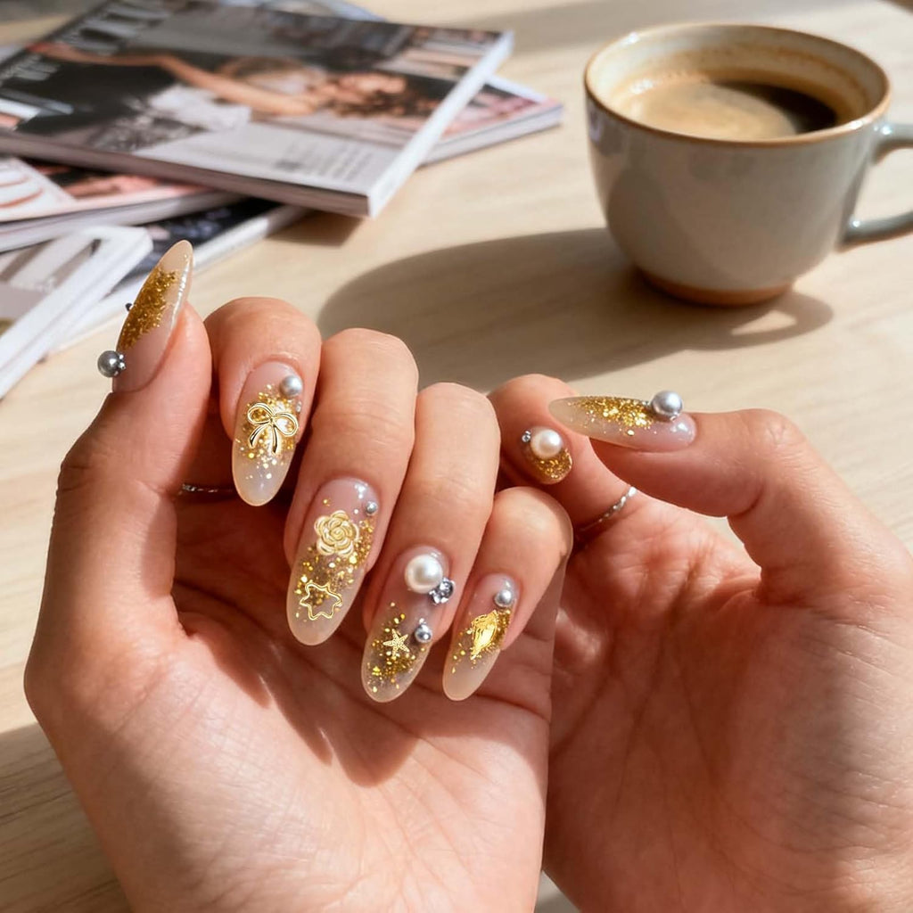 3 Boxes Nail Charms Set, Gold ,36 Designs 3D Gold Metal