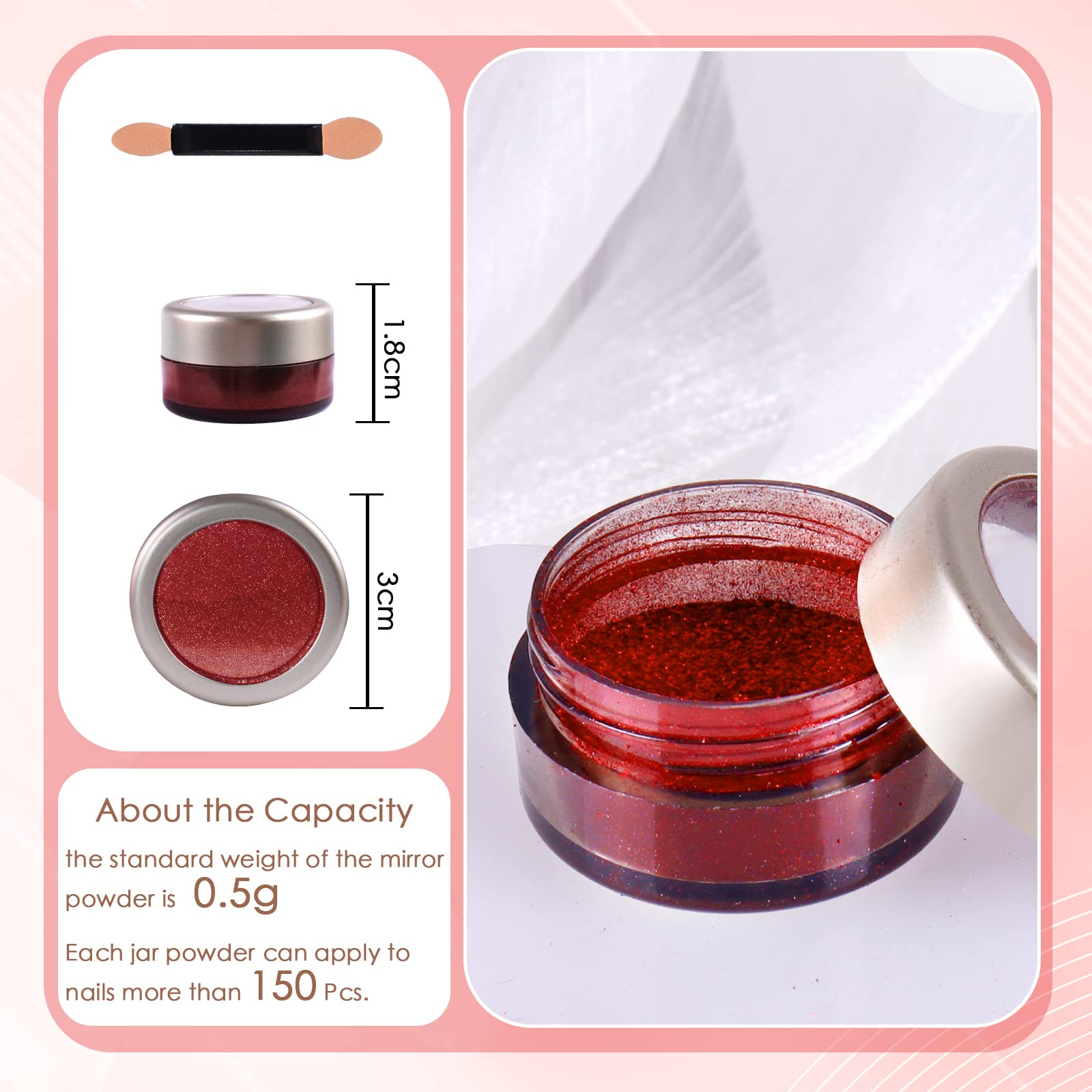 Laza Chrome Nail Powder Mirror Effect Metallic 6 diff colors