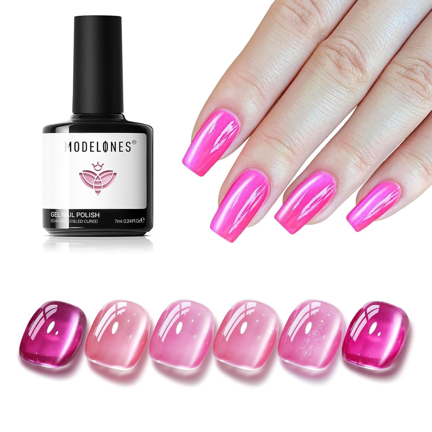 (13 diff combinations, some magnetic) Modelones Gel Nail Polish, 6 Colors Pearl Aurora Iridescent Shimmer White Pink Purple Mermaid Nail Drawing Gel Polish Soak Off UV Gel Led Nail Gel Polish Swirl Shell Thread Effect DIY Manicure Gifts