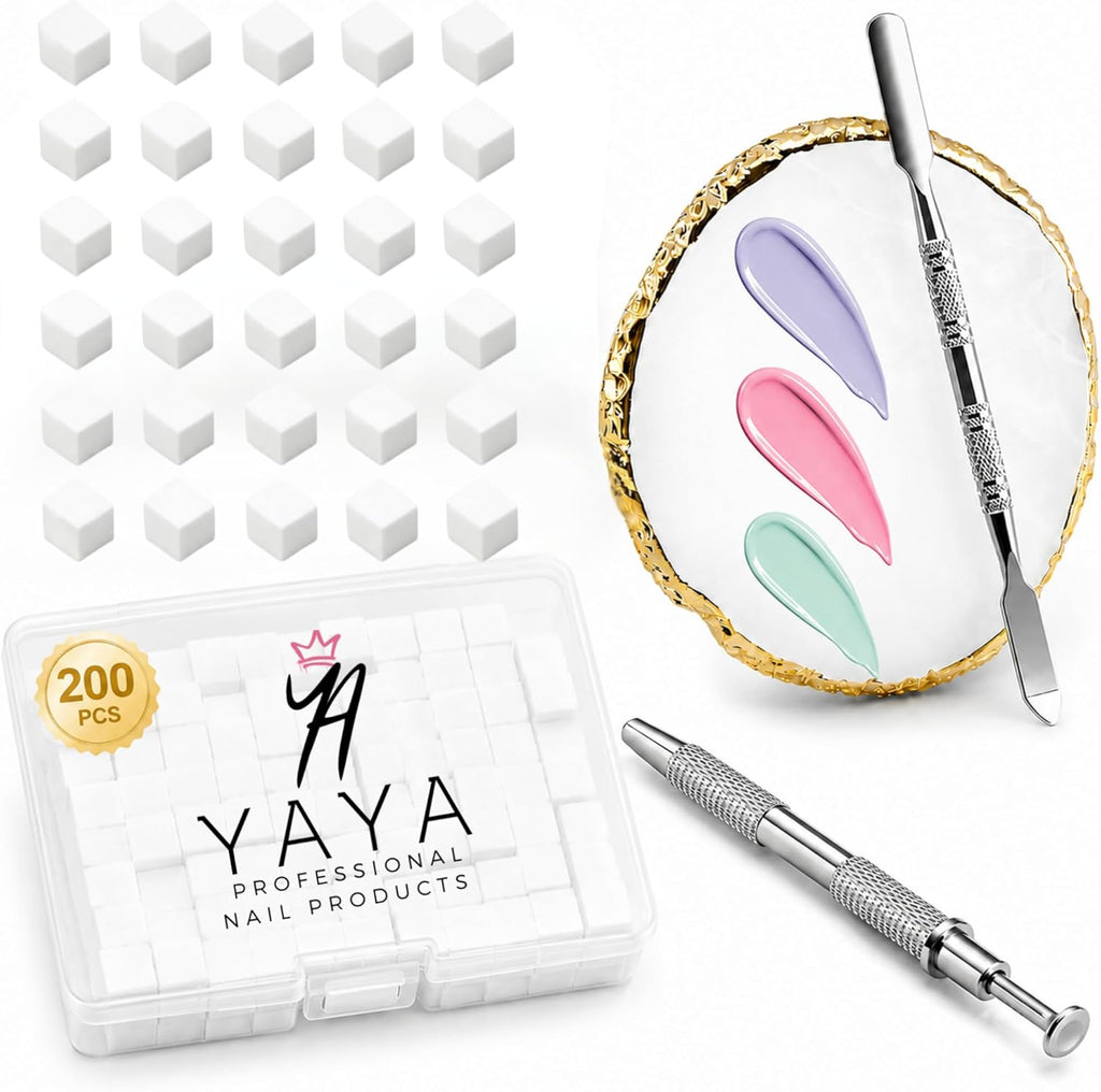 Yaya Nails Soft Nail Sponges for Ombre Nail Art, 200 PCS, with Grabbing Pen, Nail Art Palette and Mixing Spatula