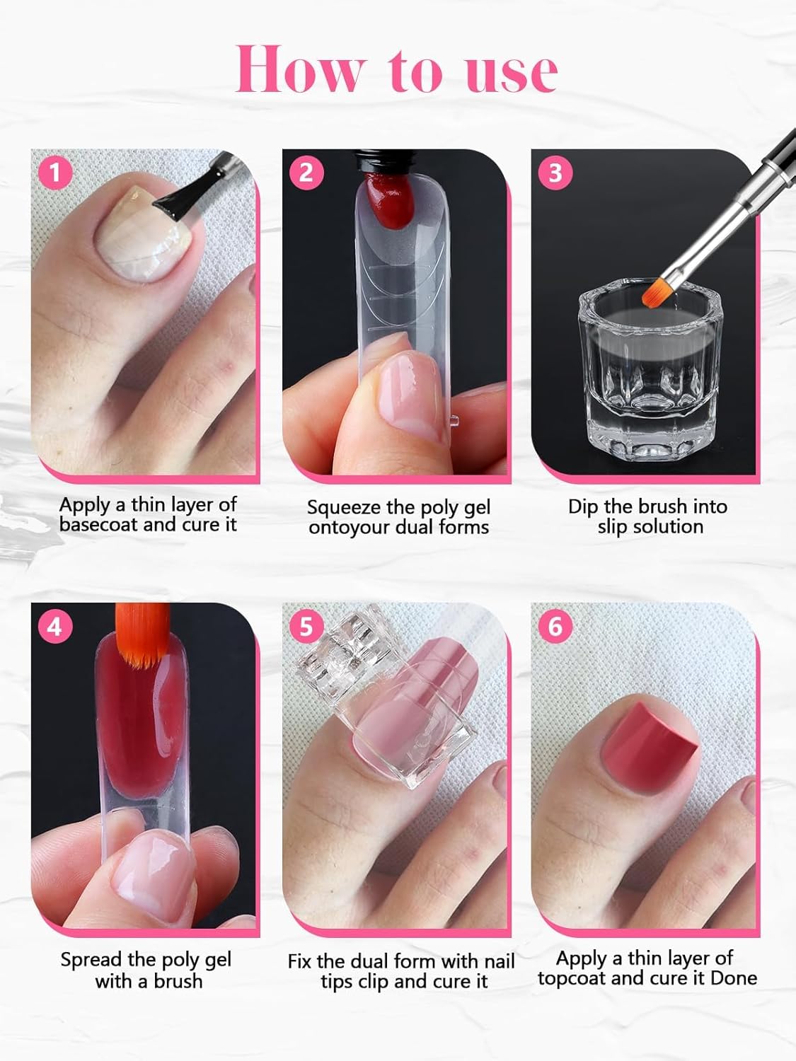 EBANKU 120 PCS Poly Gel Nail Forms for Toes with 75ml Slip Solution, Long Square Dual Forms for Polygel Pedi Nail Extension Poly Gel Toenails Set