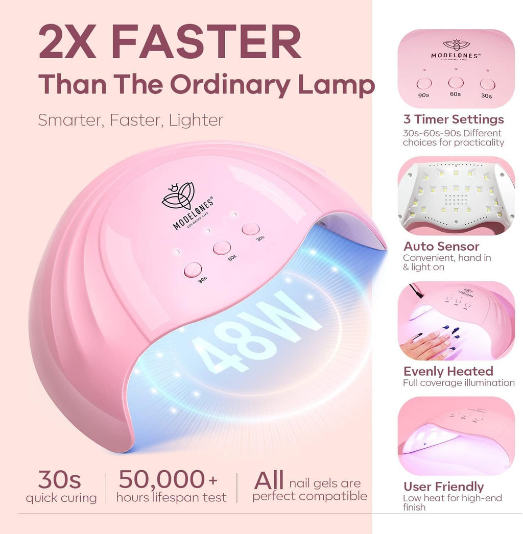 Modelones Gel Nail Polish Kit with U V Light 48W Nail Dryer Lamp Pink Brown Nude Gel Nail Polish Set, Soak Off Base and Top Coat, Nail Tools, French Manicure Design Nail Art Starter Kit Mother's Day Gift for Women