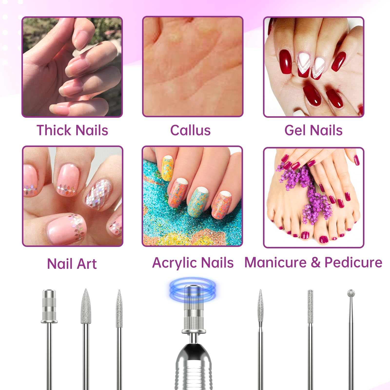 Delanie Professional Nail Drill High Torque 35000 RPM Rechargeable Portable Electric Nail File for Acrylic & Gel, High Speed, Low Heat, Low Vibration (7 colors )