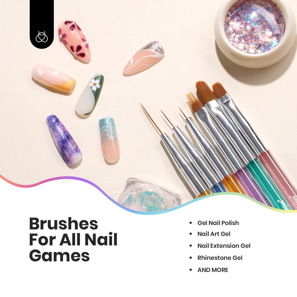 Beetles (5 diff packs ) Nail Art Brushes, Dotting Tools, Nail Art Pens, Dust Brush, Striping Liner Fingernail Drawing Pens with Palette Holder