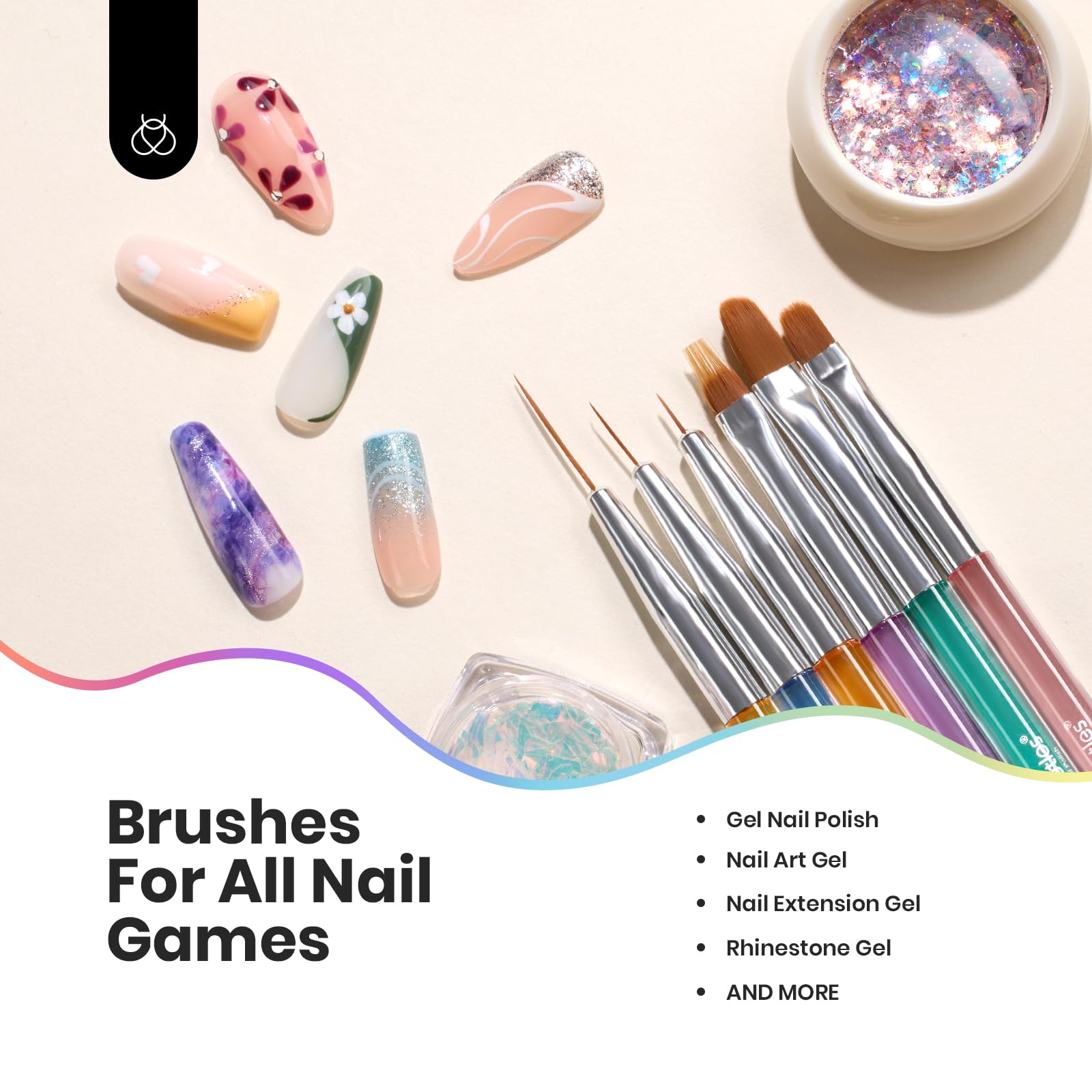 Beetles (5 diff packs ) Nail Art Brushes, Dotting Tools, Nail Art Pens, Dust Brush, Striping Liner Fingernail Drawing Pens with Palette Holder