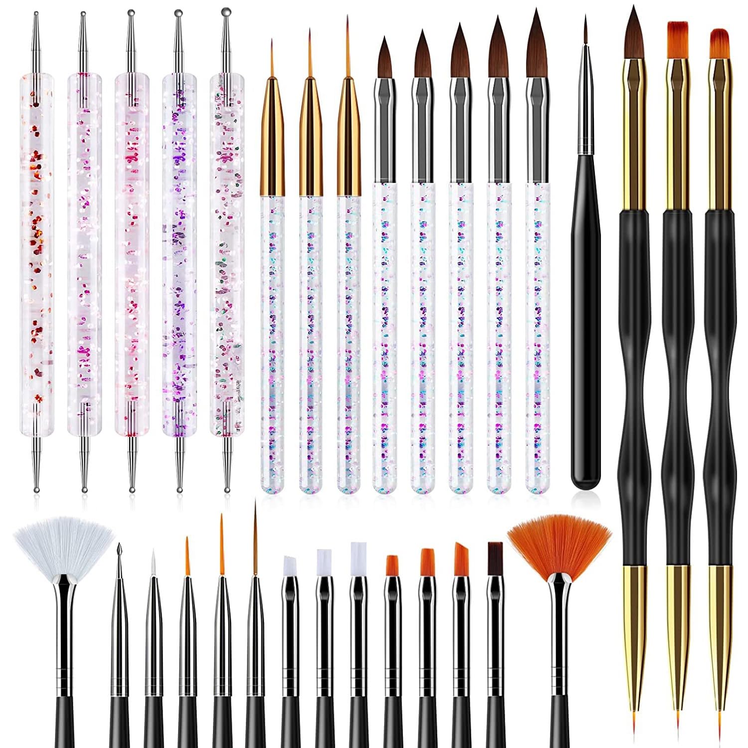 MUSILAN 31pcs Nail Art Brushes and Nail Art Tools Set, Nail Dotting Tools, Acrylic Nail Brush, Striping Nail Art Brushes for Long Lines, Nail Drawing Pen For Salons & Home DIY Manicure Nail Design