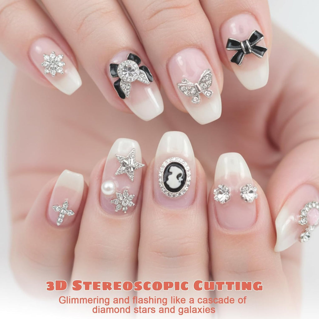 50pcs Nail Charms, Silver Rhinestones Nail Art Gems