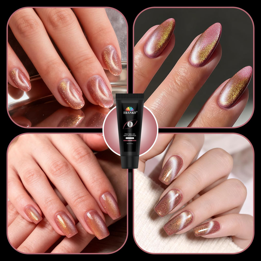 Poly Gel Nail Kit, EBANKU Cat Eye Poly Nail Gel Pink Purple Gold Glitter Magnetic Builder