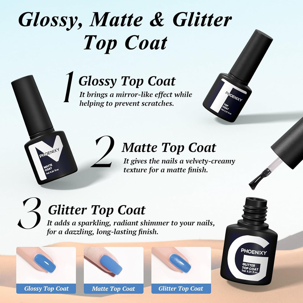 PHOENIXY 56 Pcs 108 Effect Gel Nail Polish with U V Light 48W Base Glitter Top Coat Kit