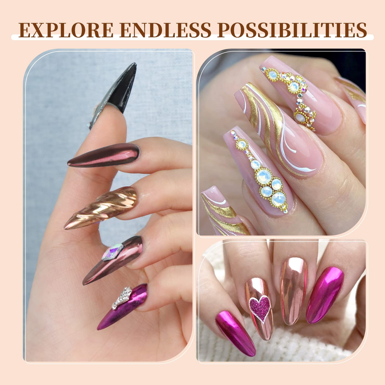 SAVILAND Chrome Nail Powder Set - 6 Colors Rose Gold Chrome Nail Powder Holographic Metallic Mirror Nail Effect Manicure Pigment for Nail Decoration Salon Home DIY Christmas Gift