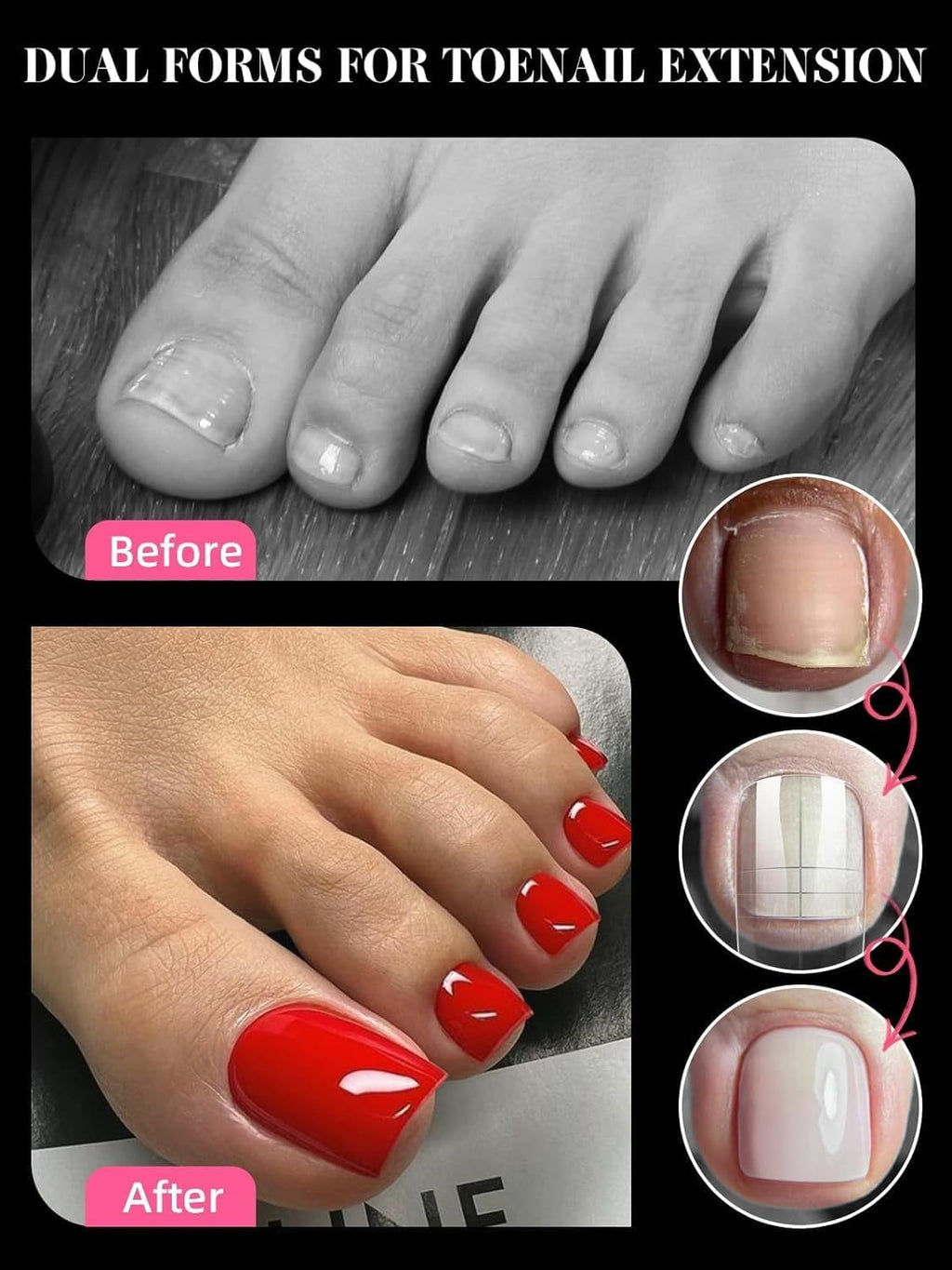 EBANKU 120 PCS Poly Gel Nail Forms for Toes with 75ml Slip Solution, Long Square Dual Forms for Polygel Pedi Nail Extension Poly Gel Toenails Set