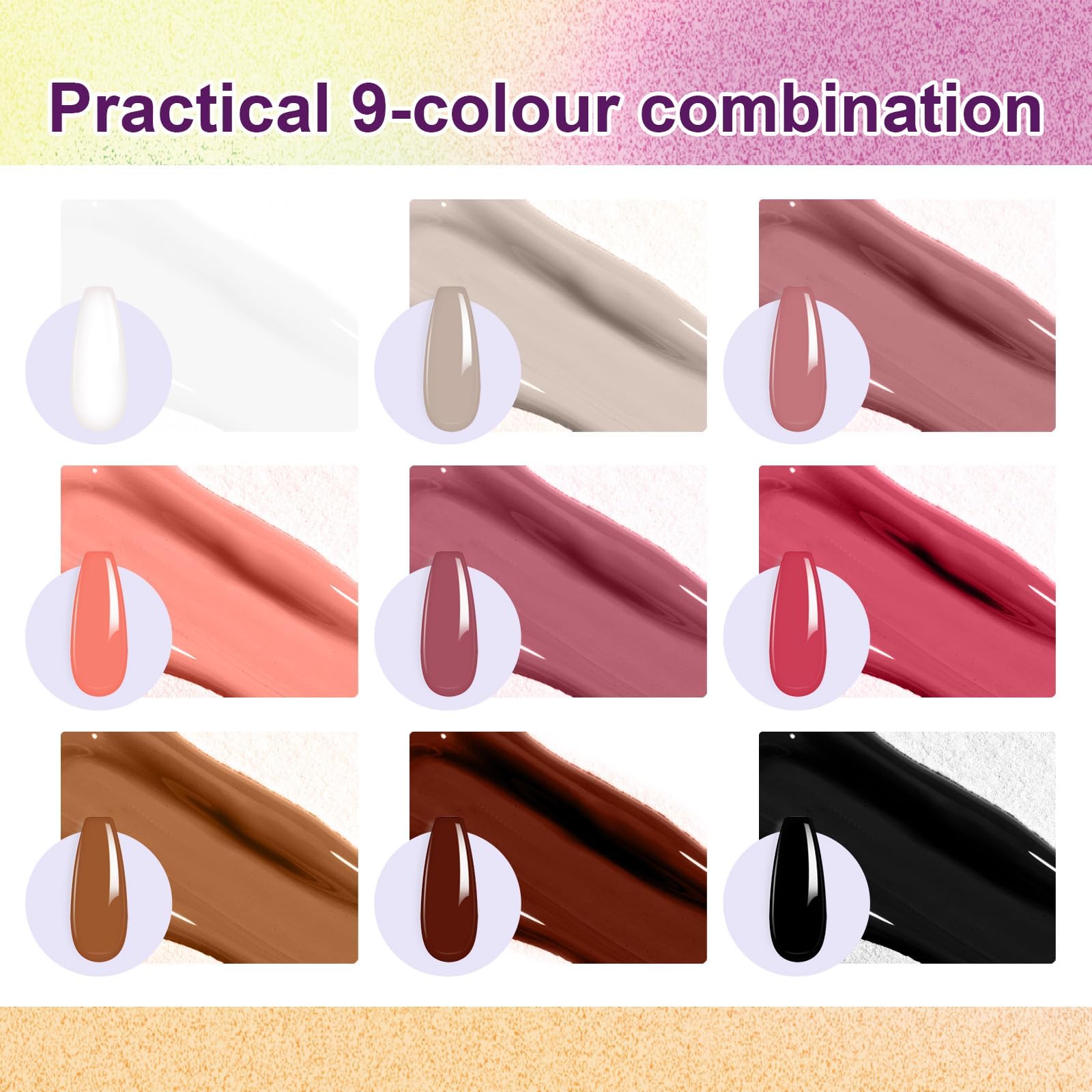 Gradient Painting Gel,(plenty of diff combinations!) 9 Colors Ombre Gel Nail Polish with 100Pcs Nail Sponges &Tweezers, Sponging Gel Nail Polish for Ombre Nails