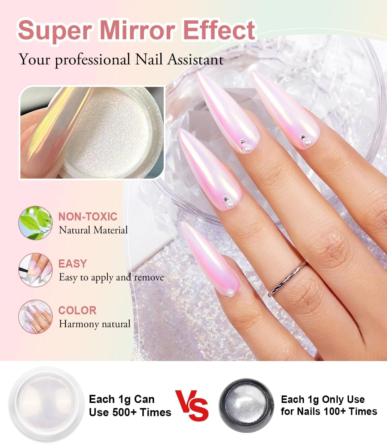 Holographic Chrome Nail Powder . (  4 different packs )