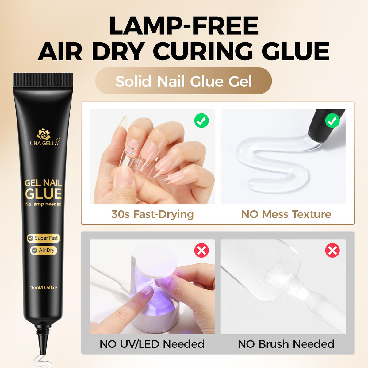 UNA GELLA Soft Gel Nail Tips, 6 Shapes + 2 Glue Options