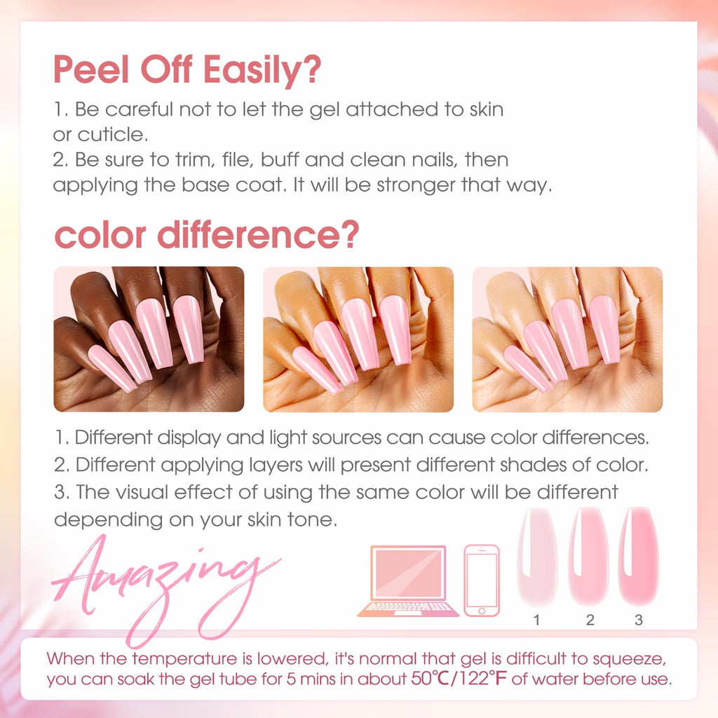 ROSALIND MINI Poly Nail Gel Kit, 8 Colors 0.34oz Each Tube Poly Nails Gel Starter Kit with Slip Solution and Mini UV Lamp, Clear Nude Purple Gels Extension Set