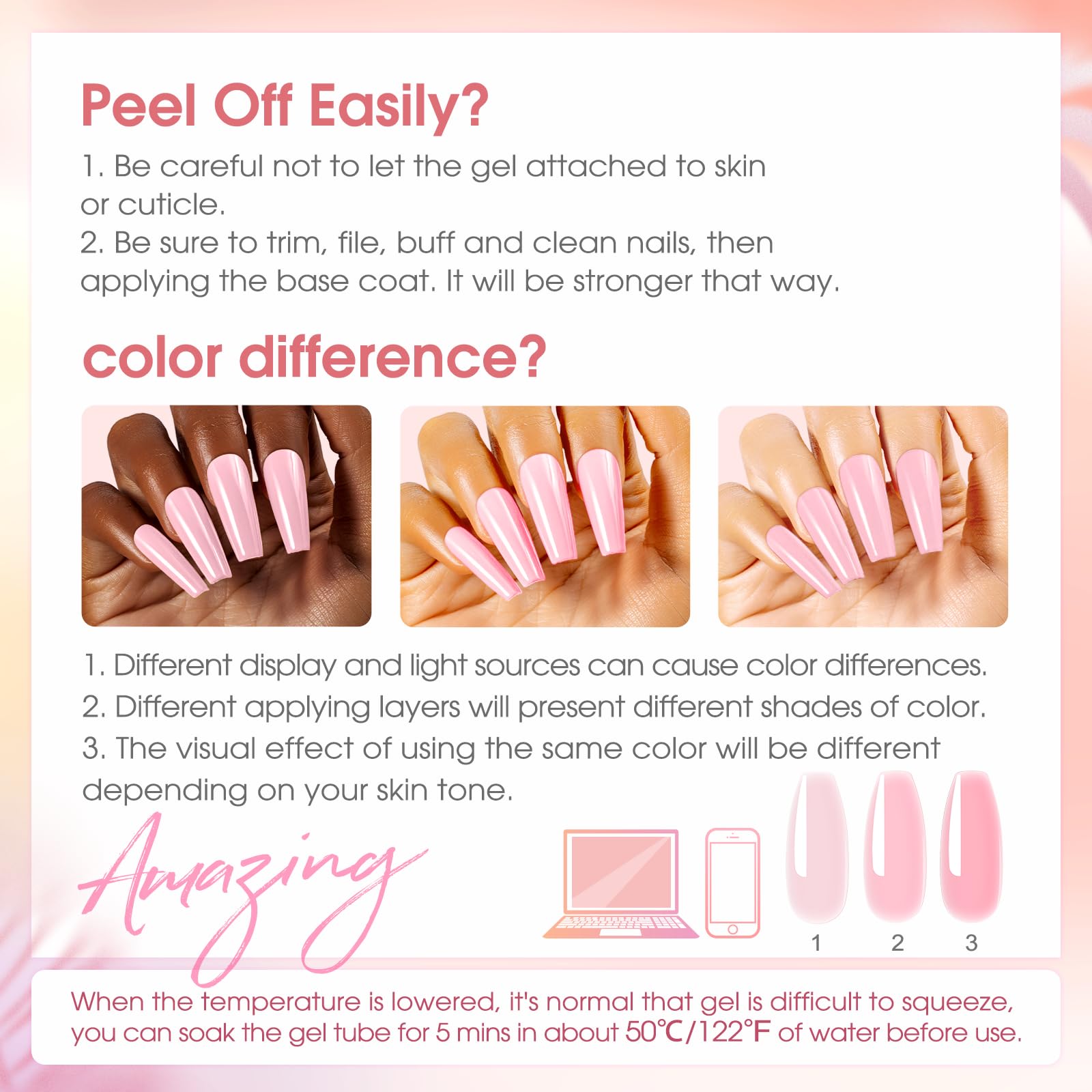 ROSALIND MINI Poly Nail Gel Kit, 8 Colors 0.34oz Each Tube Poly Nails Gel Starter Kit with Slip Solution and Mini UV Lamp, Clear Nude Purple Gels Extension Set
