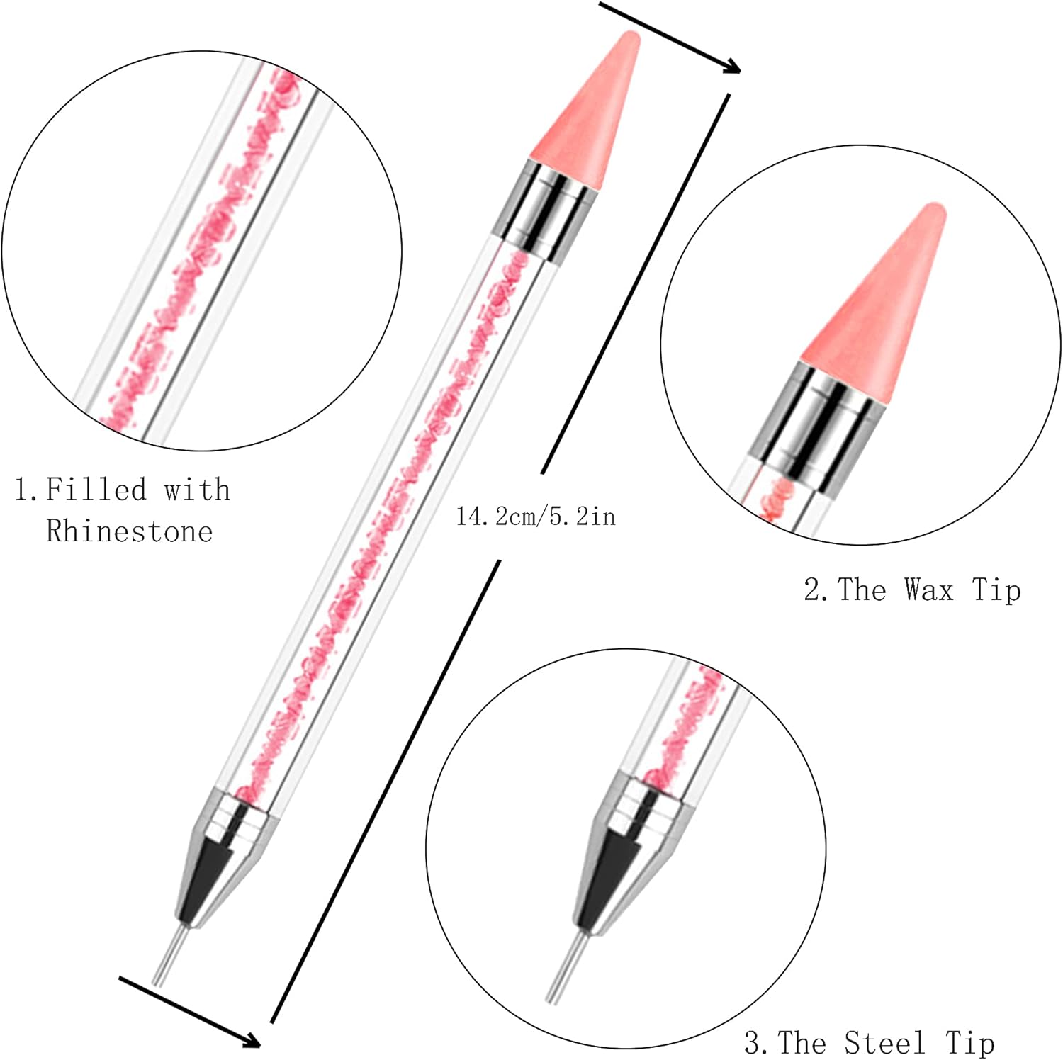 Kaychan Rhinestone Picker Tool 2 Acrylic Handle Rhinestones Applicator Dual-Ended DIY Nail Art Tool with 4 Extra Wax Tips and 1 Tweezer