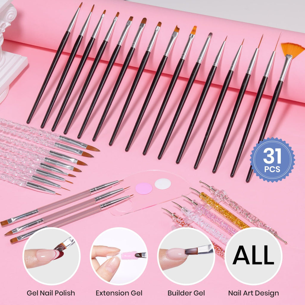 Beetles (5 diff packs ) Nail Art Brushes, Dotting Tools, Nail Art Pens, Dust Brush, Striping Liner Fingernail Drawing Pens with Palette Holder