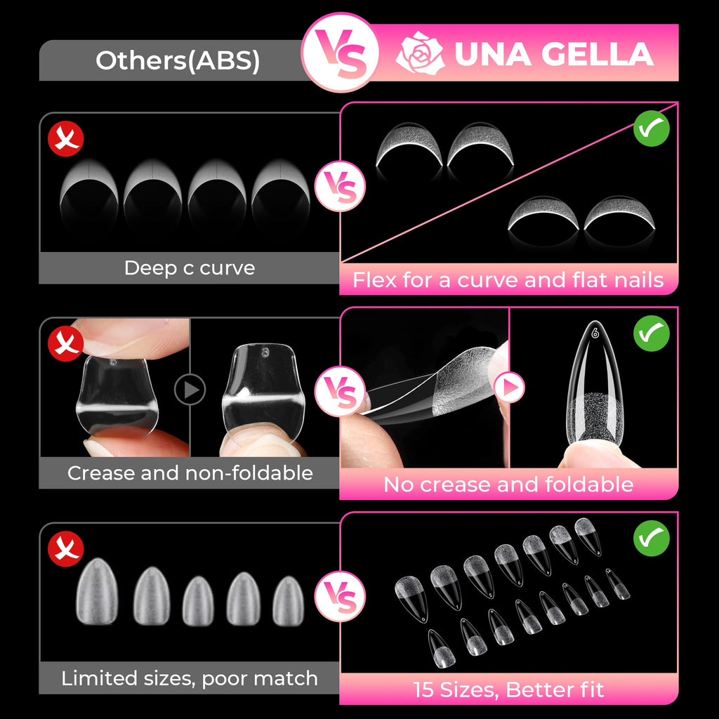 UNA GELLA Soft Gel Nail Tips, 6 Shapes + 2 Glue Options