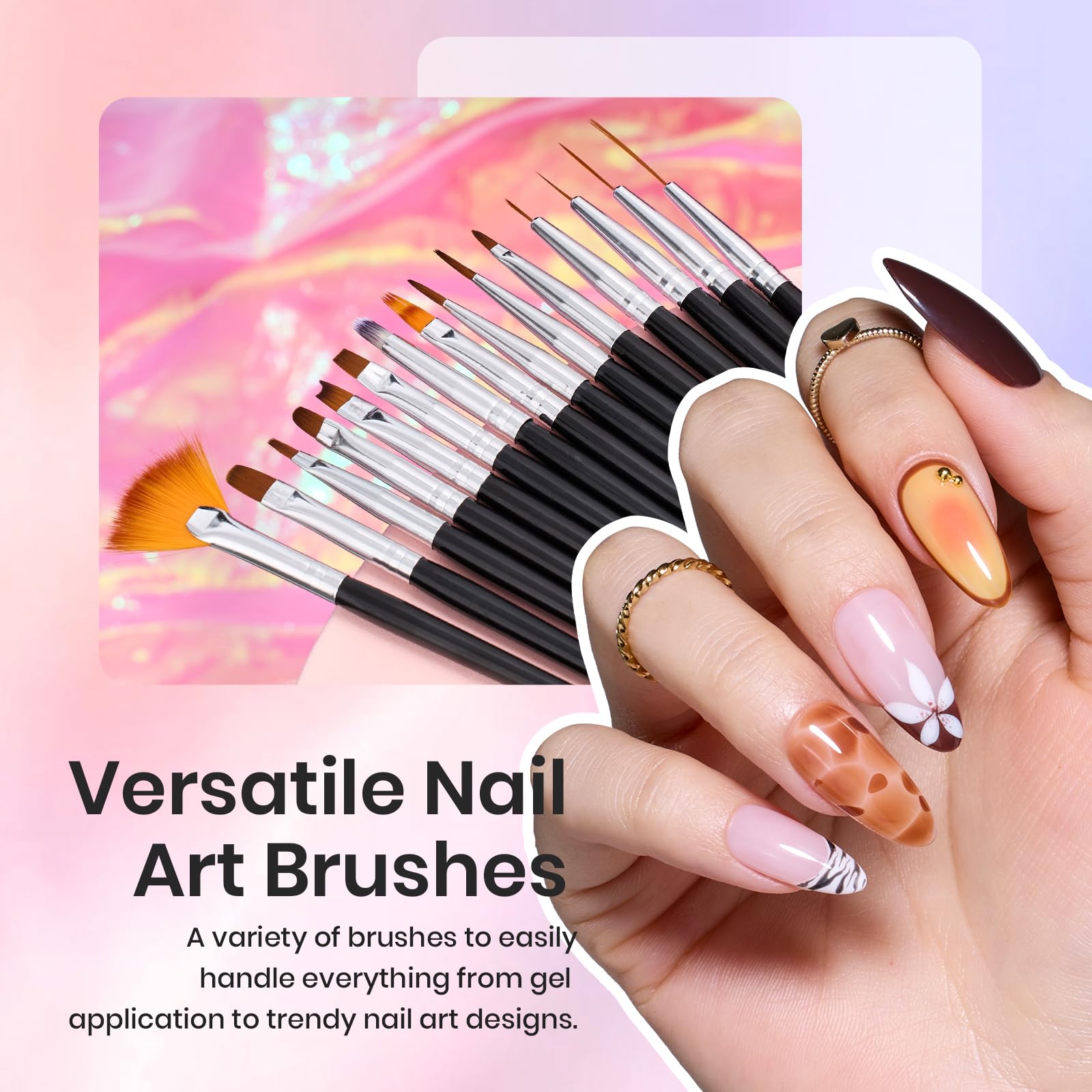 Beetles (5 diff packs ) Nail Art Brushes, Dotting Tools, Nail Art Pens, Dust Brush, Striping Liner Fingernail Drawing Pens with Palette Holder