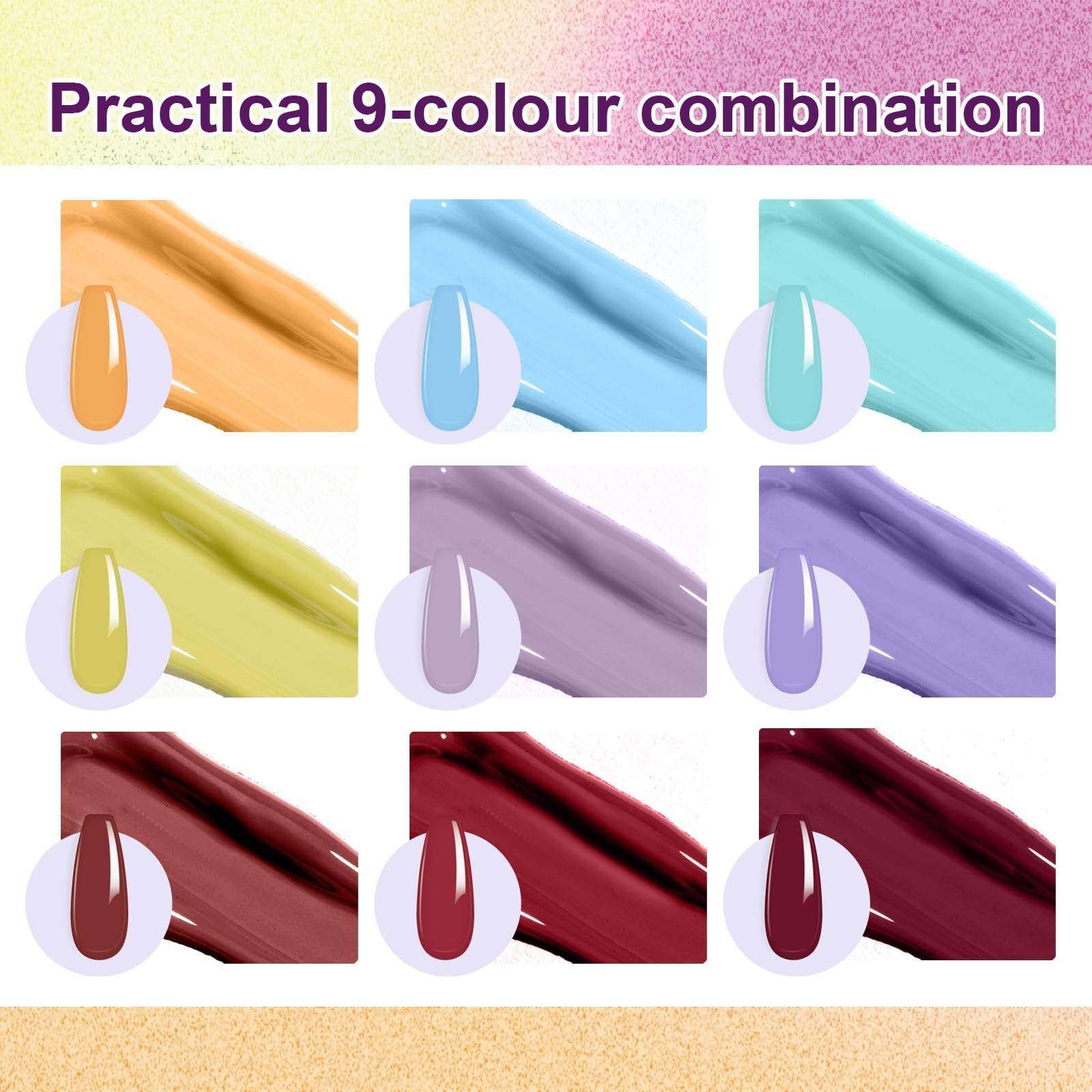 Gradient Painting Gel,(plenty of diff combinations!) 9 Colors Ombre Gel Nail Polish with 100Pcs Nail Sponges &Tweezers, Sponging Gel Nail Polish for Ombre Nails