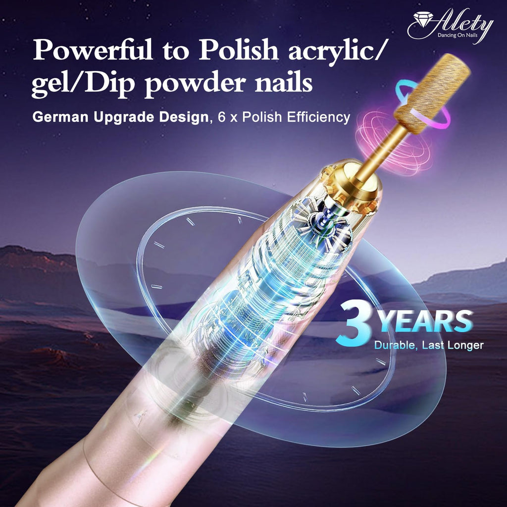 Alety Electric Nail Drill Kit, Portable Electric Nail File for Acrylic Gel Nails, Professional Nail Drills Machine Efile Manicure Pedicure Tools with Gold Nail Drill Bits