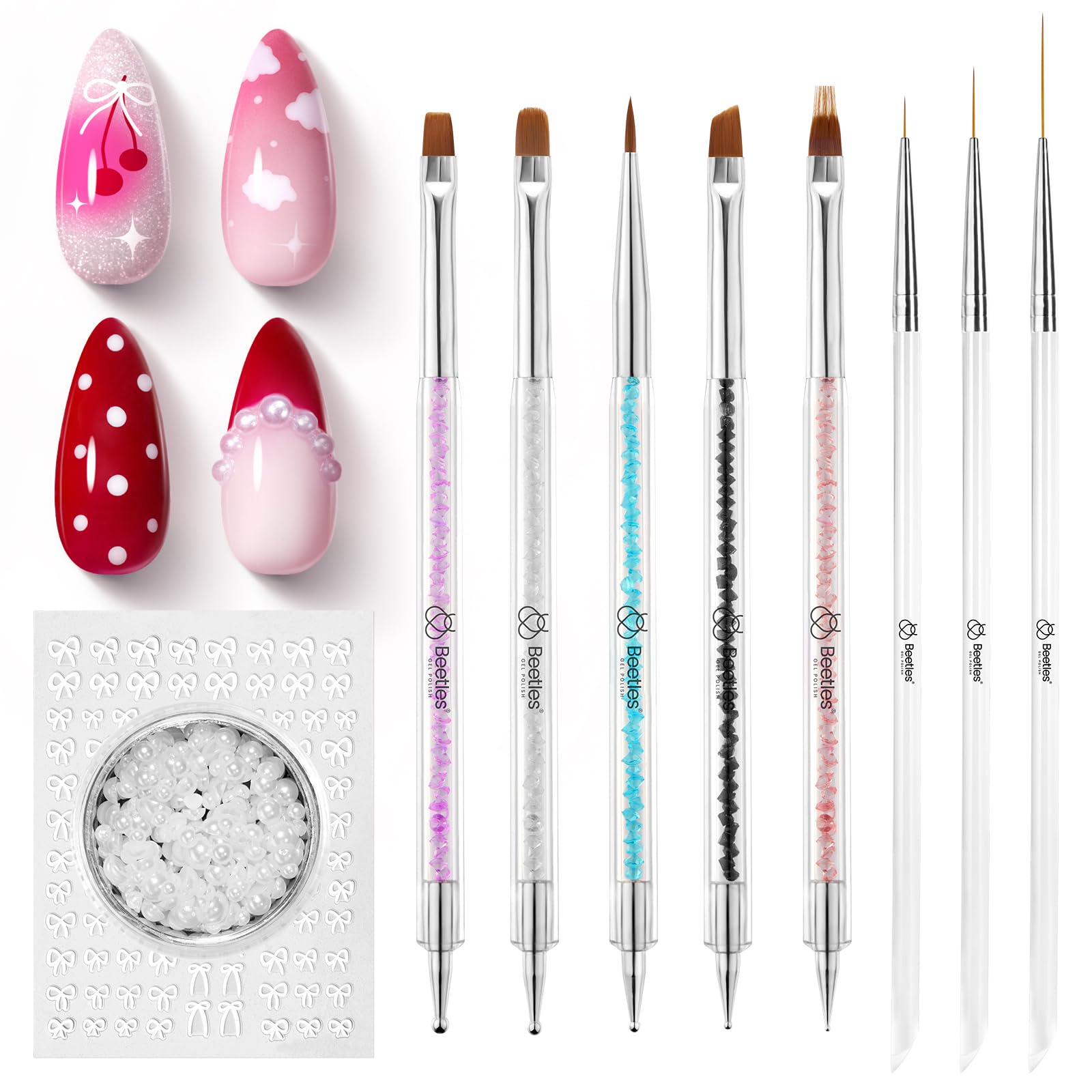 Beetles (5 diff packs ) Nail Art Brushes, Dotting Tools, Nail Art Pens, Dust Brush, Striping Liner Fingernail Drawing Pens with Palette Holder