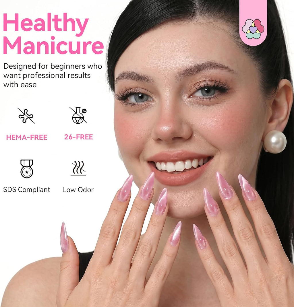 SAVILAND Cat-Eye Poly Nail Gel Kit, 4 Colors with UV Lamp