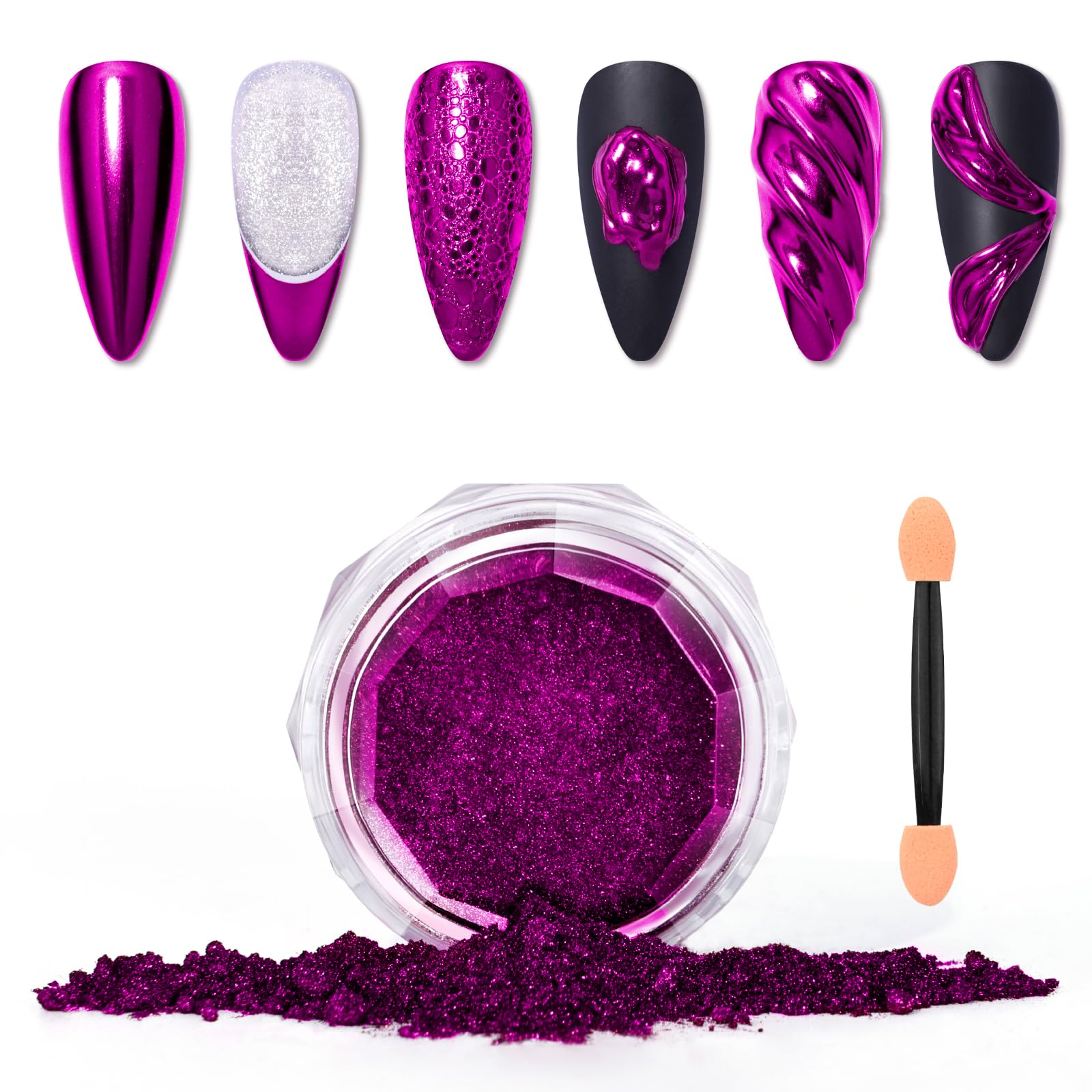 SAVILAND Chrome Nail Powder Set - 6 Colors Rose Gold Chrome Nail Powder Holographic Metallic Mirror Nail Effect Manicure Pigment for Nail Decoration Salon Home DIY Christmas Gift
