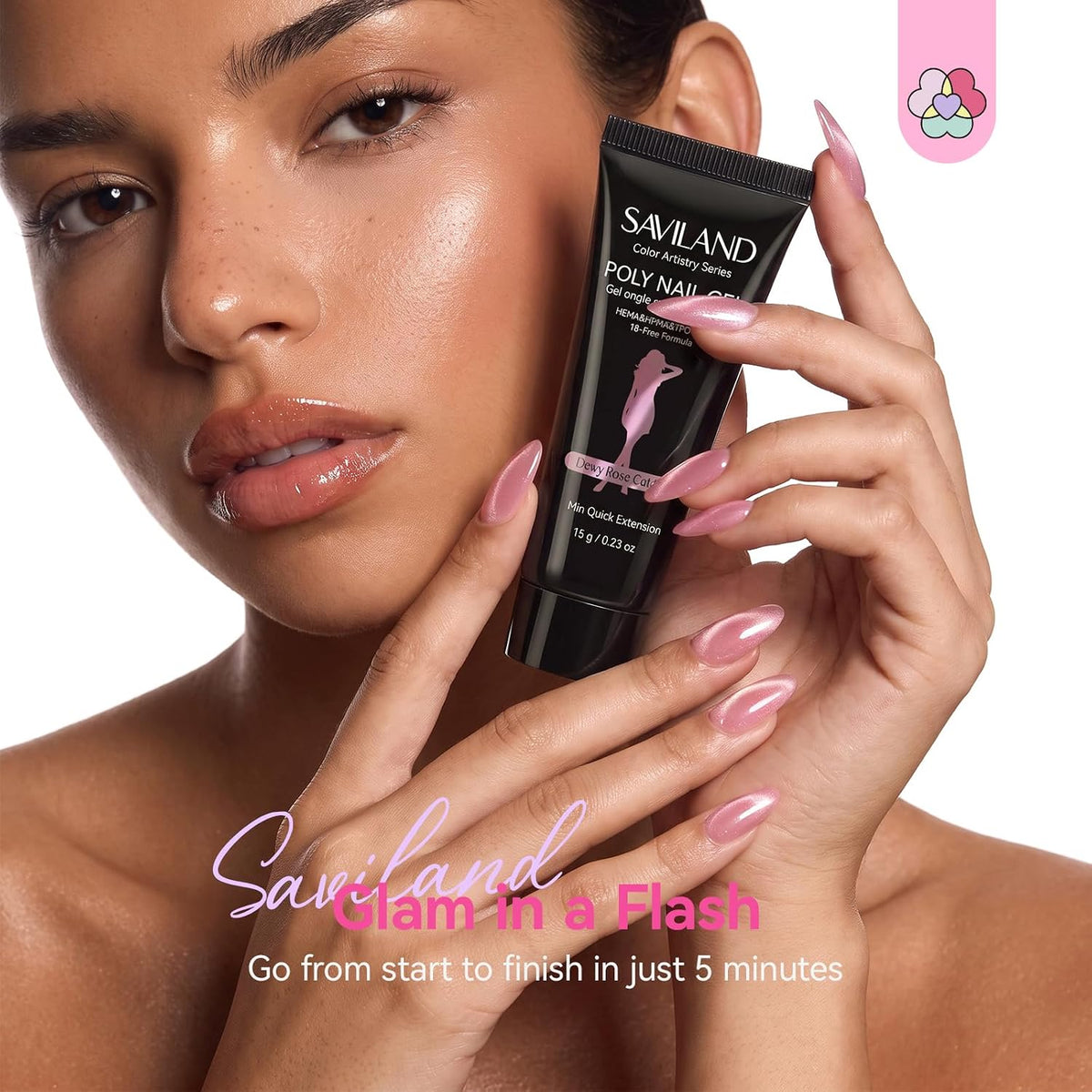SAVILAND Cat-Eye Poly Nail Gel Kit, 4 Colors with UV Lamp