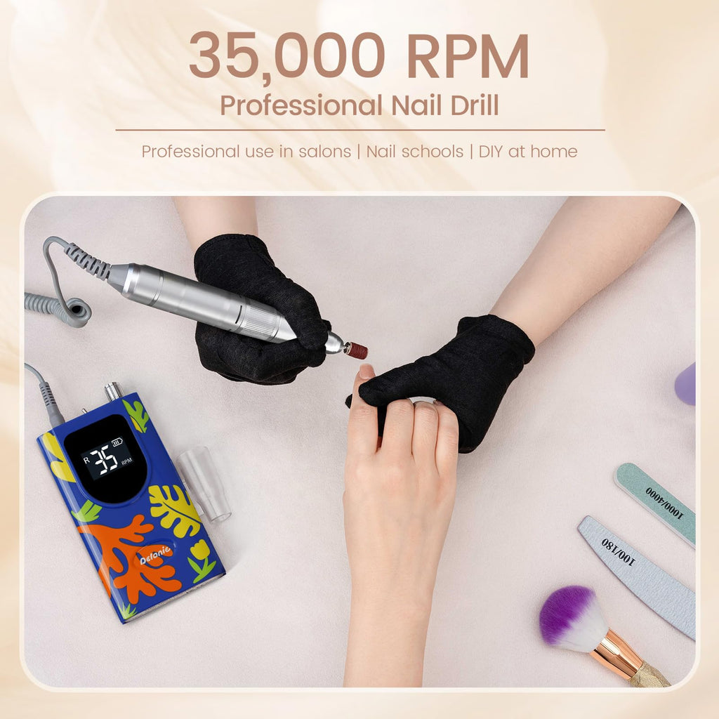 Delanie Professional Nail Drill High Torque 35000 RPM Rechargeable Portable Electric Nail File for Acrylic & Gel, High Speed, Low Heat, Low Vibration (7 colors )