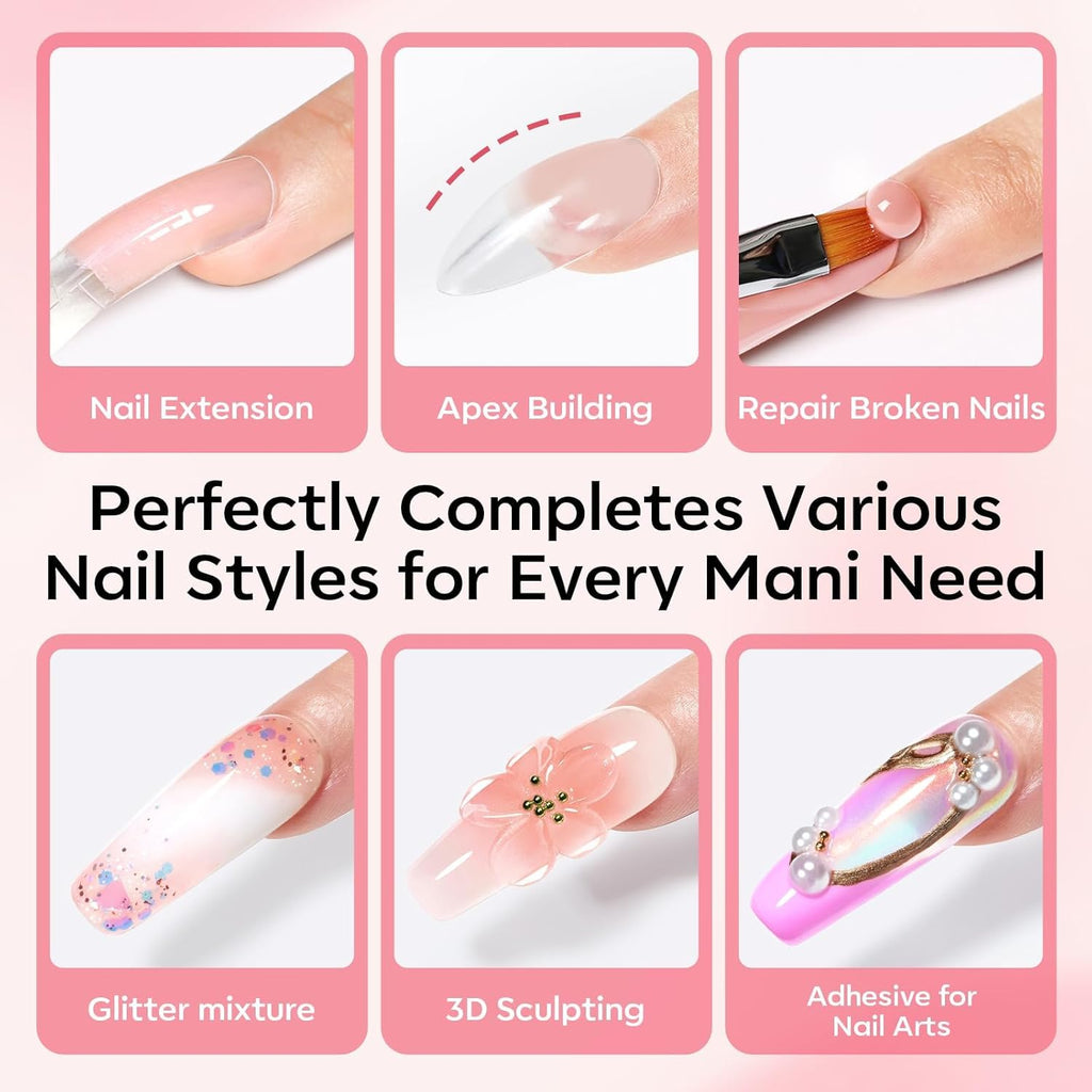 Modelones Poly Gel Nail Kit 3 Colors Clear White Apricot with Slip Solution Dual Nail Forms Top Base Coat Extension Builder Gel Enhancement Professional Starter Kit DIY Nail Art Salon Use