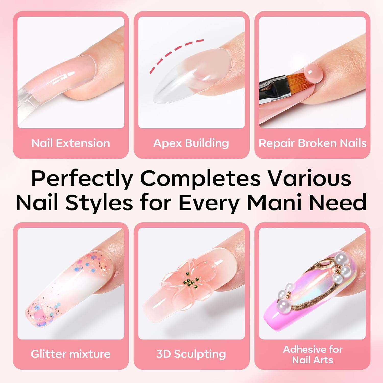 Modelones Poly Gel Nail Kit 3 Colors Clear White Apricot with Slip Solution Dual Nail Forms Top Base Coat Extension Builder Gel Enhancement Professional Starter Kit DIY Nail Art Salon Use