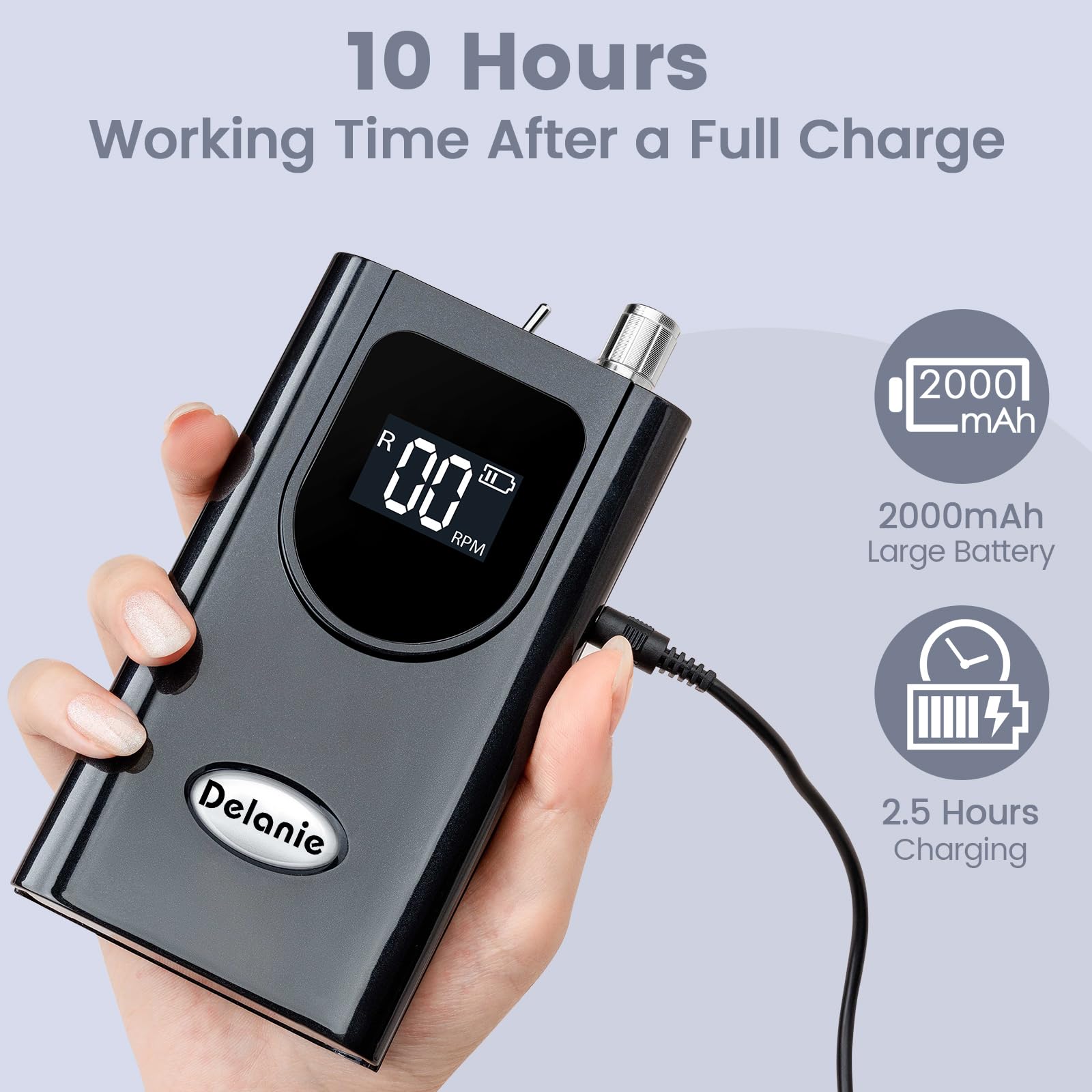 Delanie Professional Nail Drill High Torque 35000 RPM Rechargeable Portable Electric Nail File for Acrylic & Gel, High Speed, Low Heat, Low Vibration (7 colors )