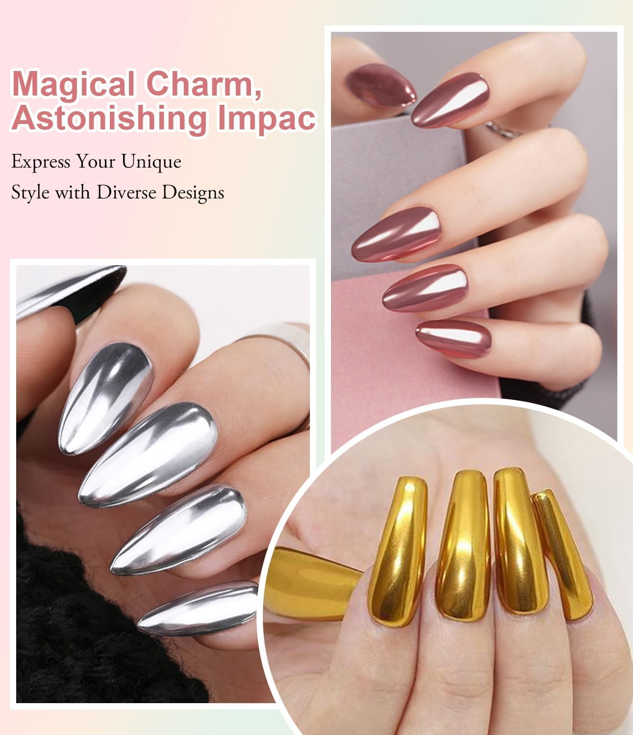 Holographic Chrome Nail Powder . (  4 different packs )