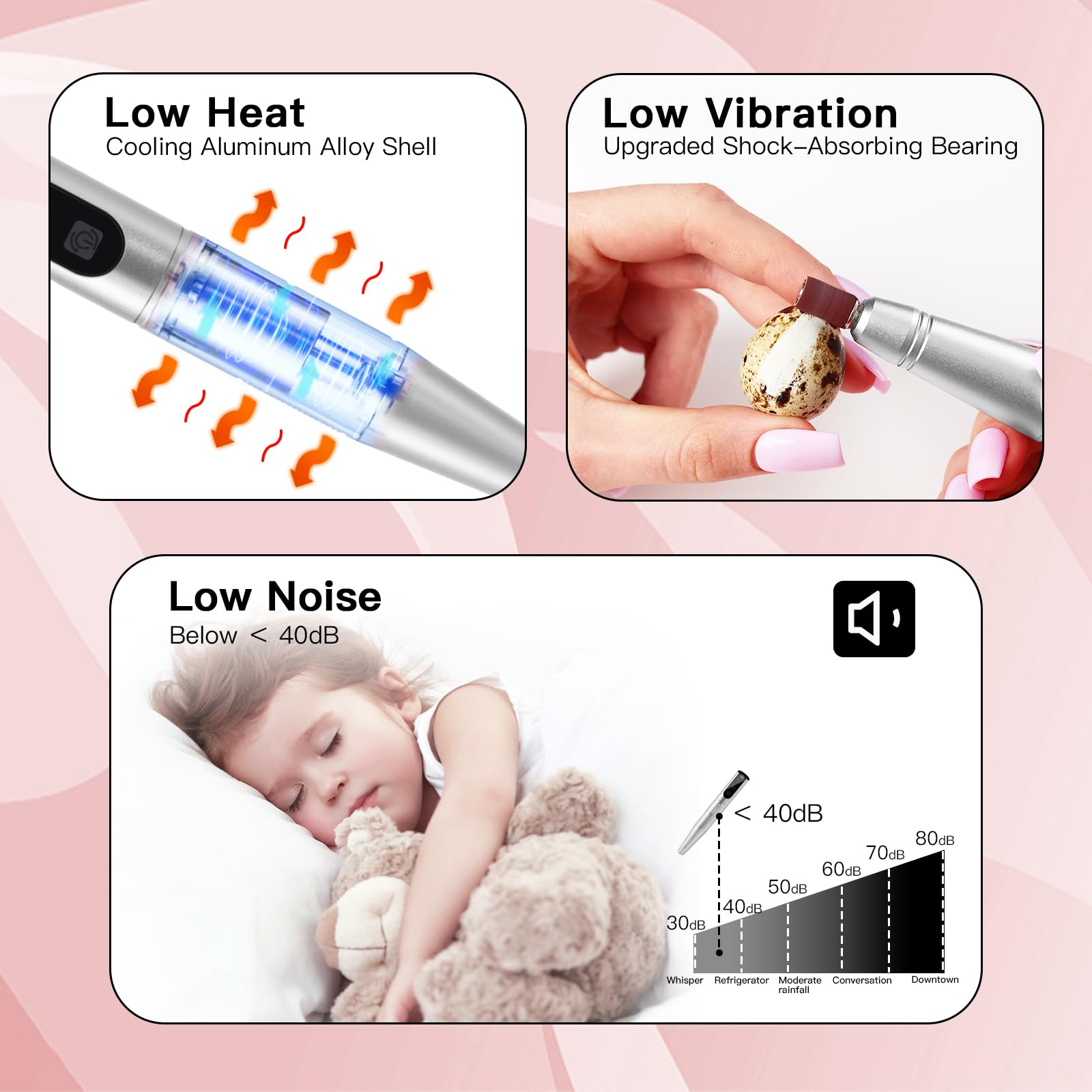 HEBECA Cordless Nail Drill Set - Professional Electric Nail File with 12 Drill Bits 26 Sanding Bands for Natural or Acrylic Gel Nails -Rechargeable.