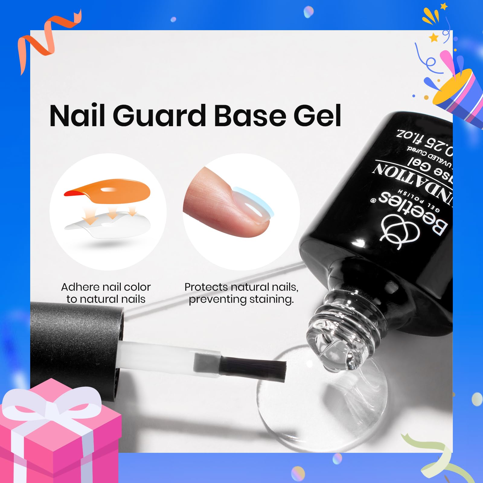 Beetles 2 Pcs 15ml No Wipe Gel Top Coat and Base Coat Set - Shine Finish and Long Lasting, Soak Off LED Nail Lamp