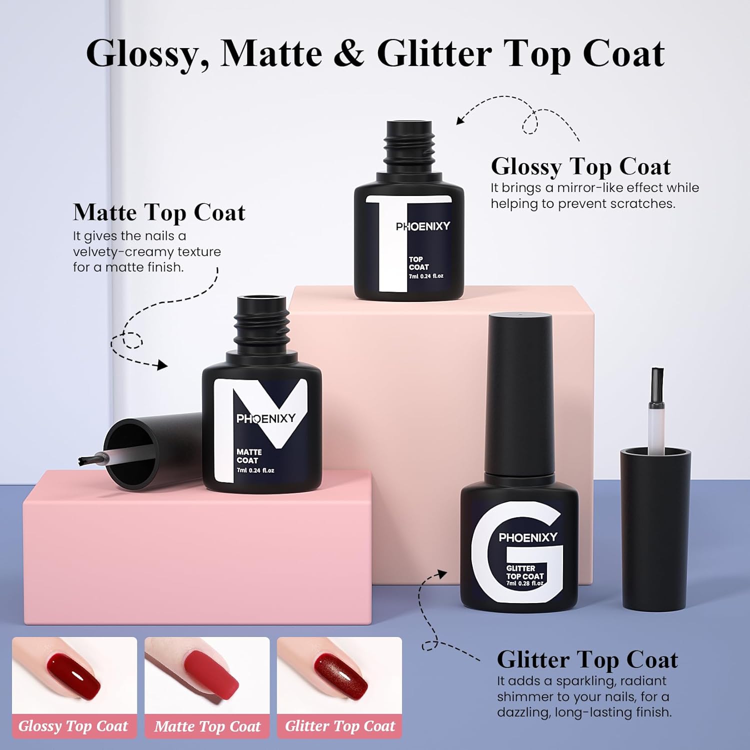 PHOENIXY 56 Pcs 108 Effect Gel Nail Polish with U V Light 48W Base Glitter Top Coat Kit