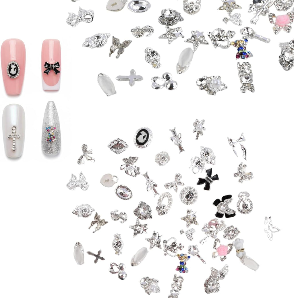 50pcs Nail Charms, Silver Rhinestones Nail Art Gems