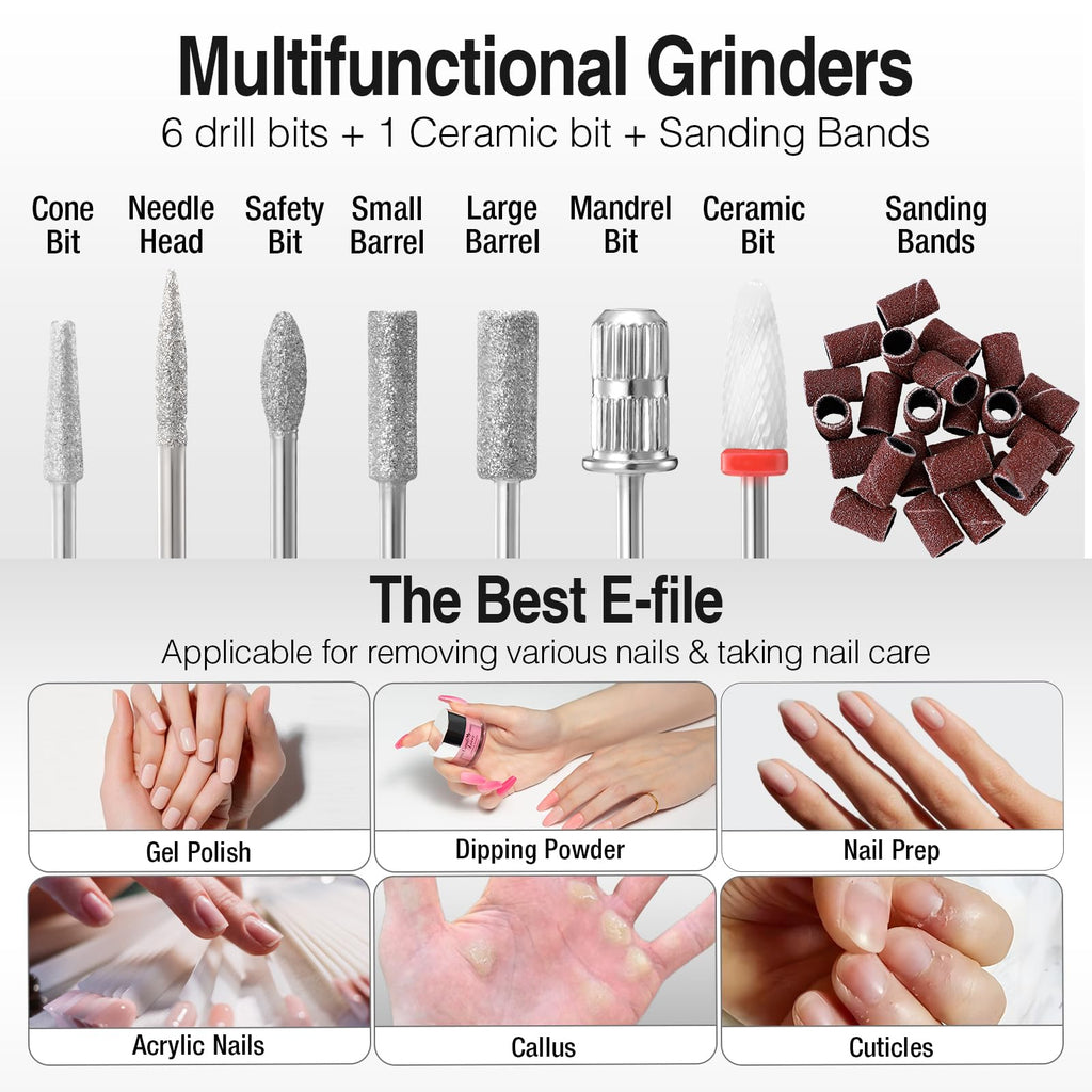 Candy Lover Electric Nail Drill, Cordless Electric Nail File for Acrylic Gel Nails, Professional Rechargeable ,Manicure Pedicure with Nail Drill Bits and Sanding Bands, 35000 RPM Portable