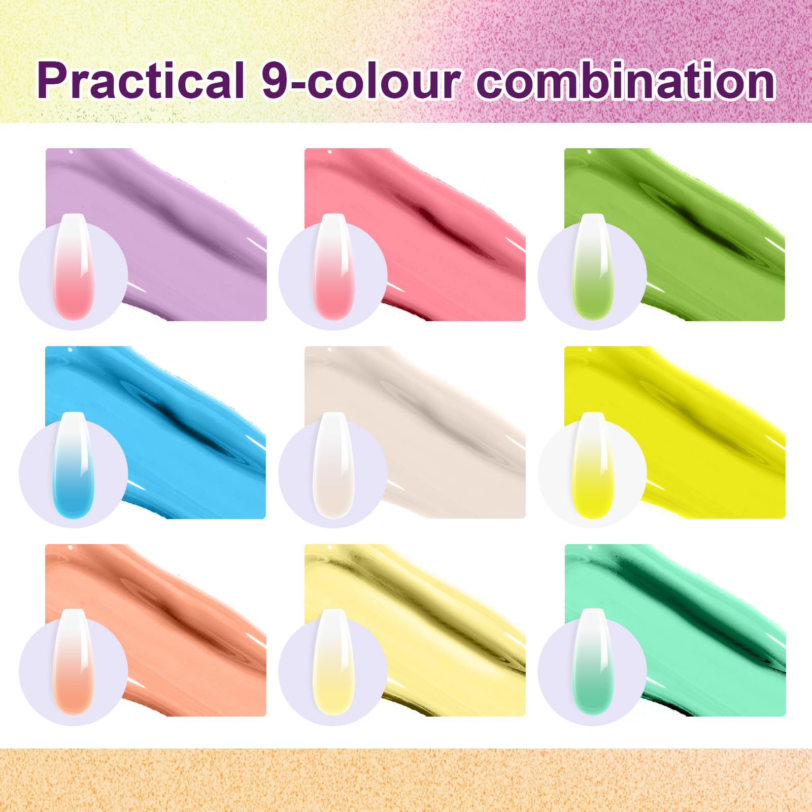 Gradient Painting Gel,(plenty of diff combinations!) 9 Colors Ombre Gel Nail Polish with 100Pcs Nail Sponges &Tweezers, Sponging Gel Nail Polish for Ombre Nails