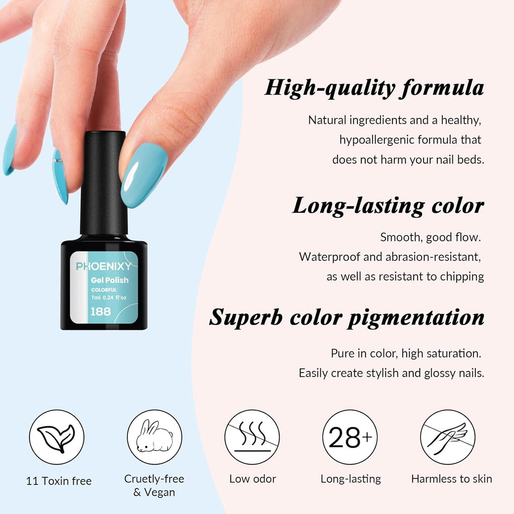 PHOENIXY 56 Pcs 108 Effect Gel Nail Polish with U V Light 48W Base Glitter Top Coat Kit