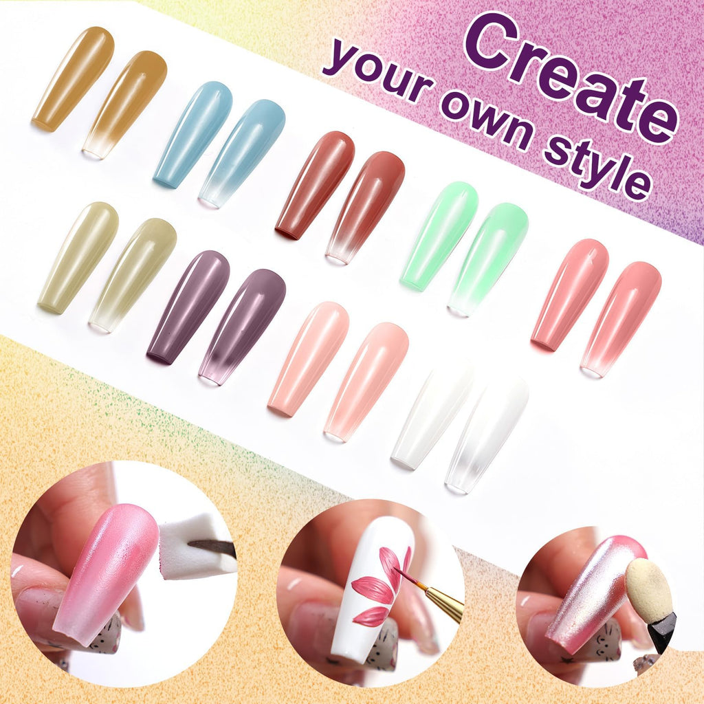 Gradient Painting Gel,(plenty of diff combinations!) 9 Colors Ombre Gel Nail Polish with 100Pcs Nail Sponges &Tweezers, Sponging Gel Nail Polish for Ombre Nails