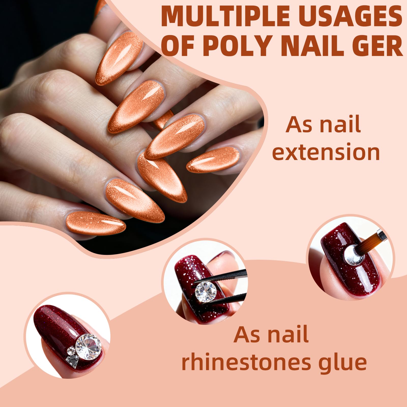 Poly Gel Nail Kit, EBANKU Cat Eye Poly Nail Gel Pink Purple Gold Glitter Magnetic Builder