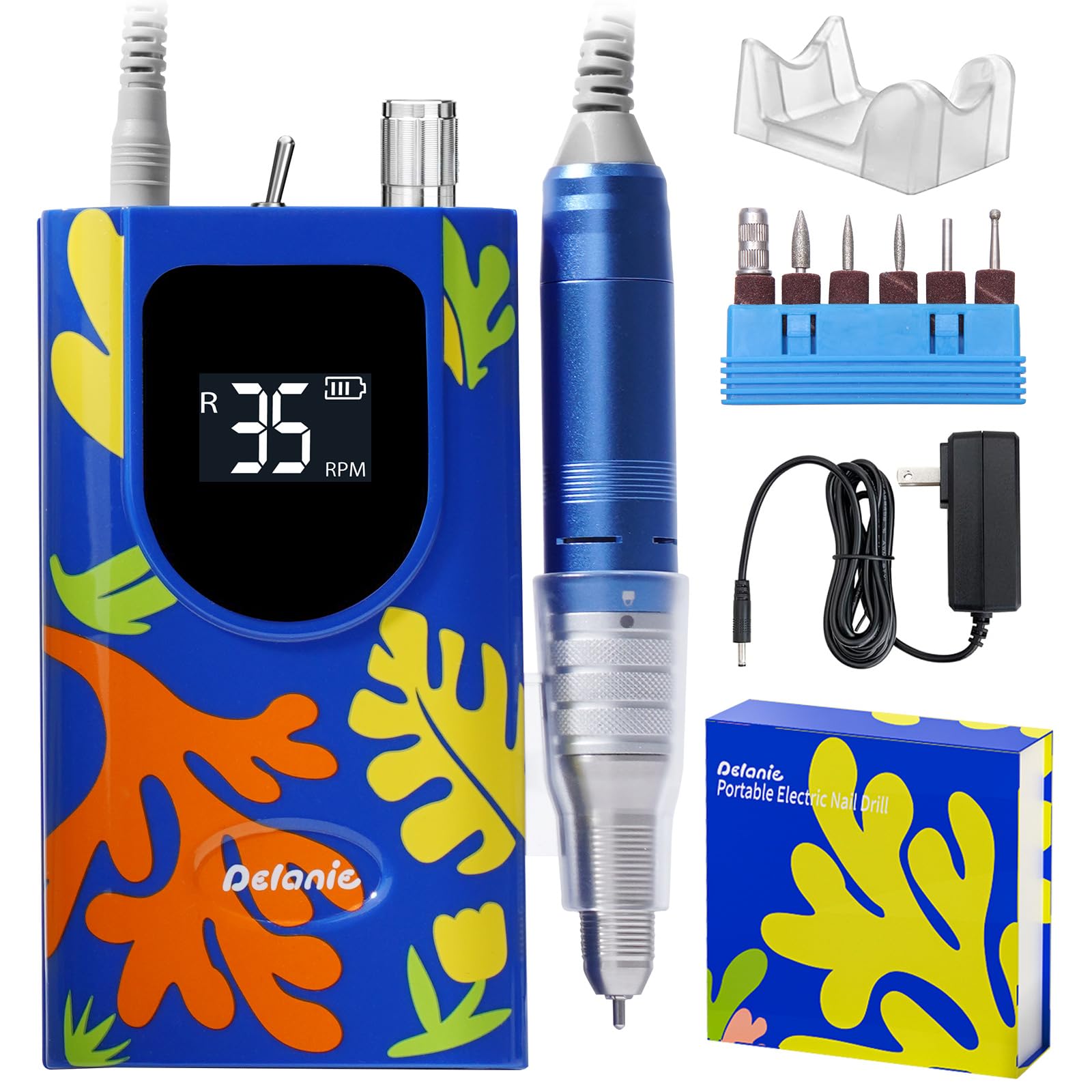 Delanie Professional Nail Drill High Torque 35000 RPM Rechargeable Portable Electric Nail File for Acrylic & Gel, High Speed, Low Heat, Low Vibration (7 colors )