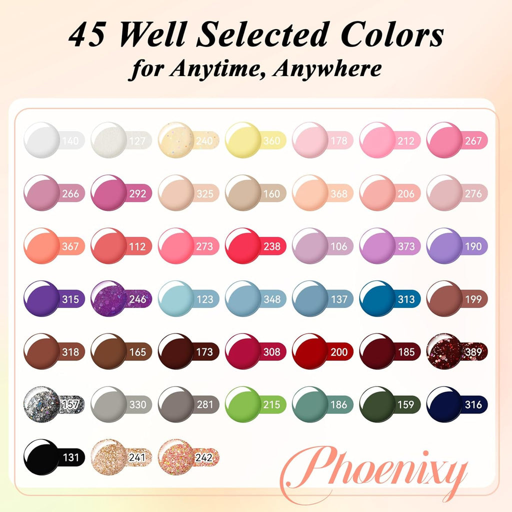 PHOENIXY 56 Pcs 108 Effect Gel Nail Polish with U V Light 48W Base Glitter Top Coat Kit