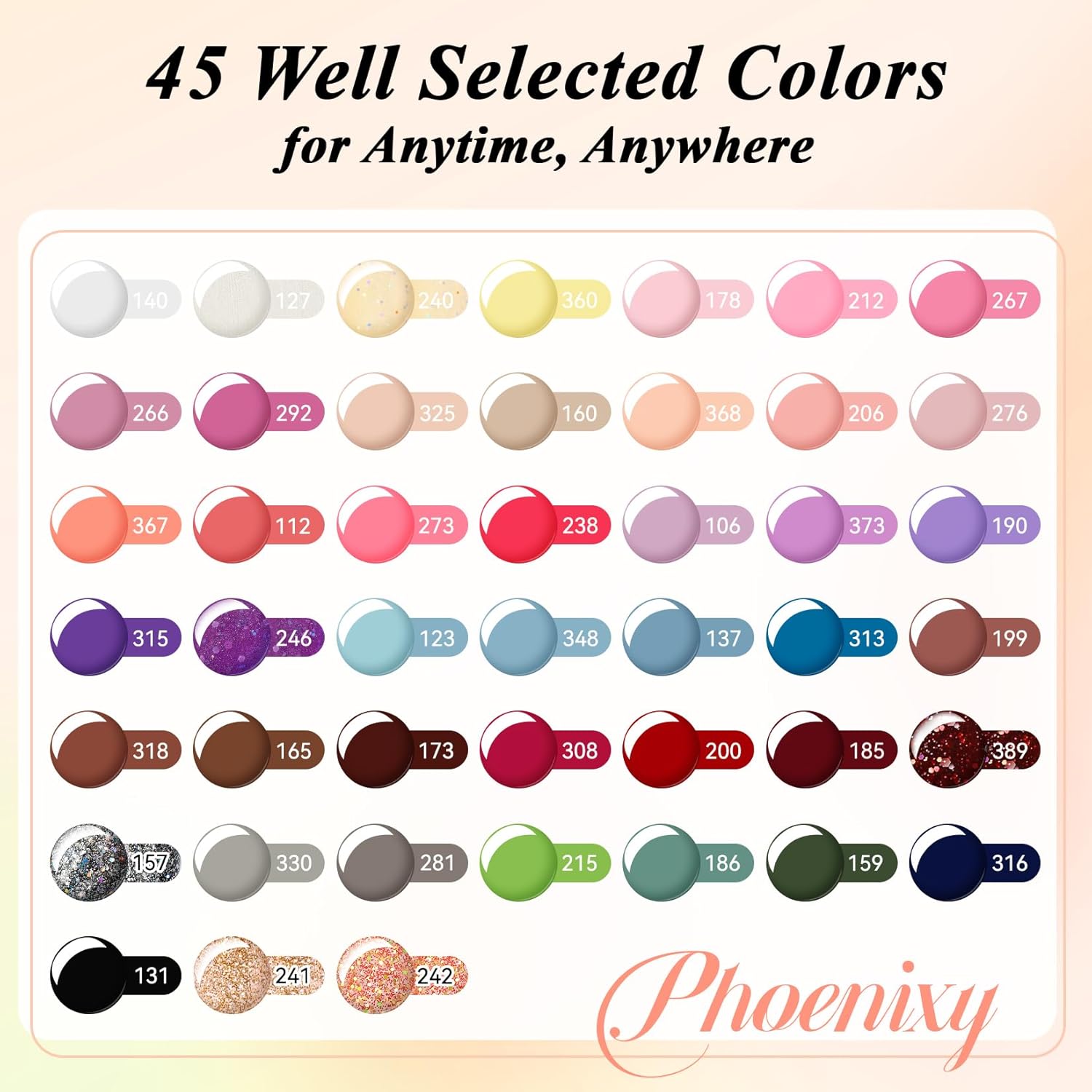 PHOENIXY 56 Pcs 108 Effect Gel Nail Polish with U V Light 48W Base Glitter Top Coat Kit