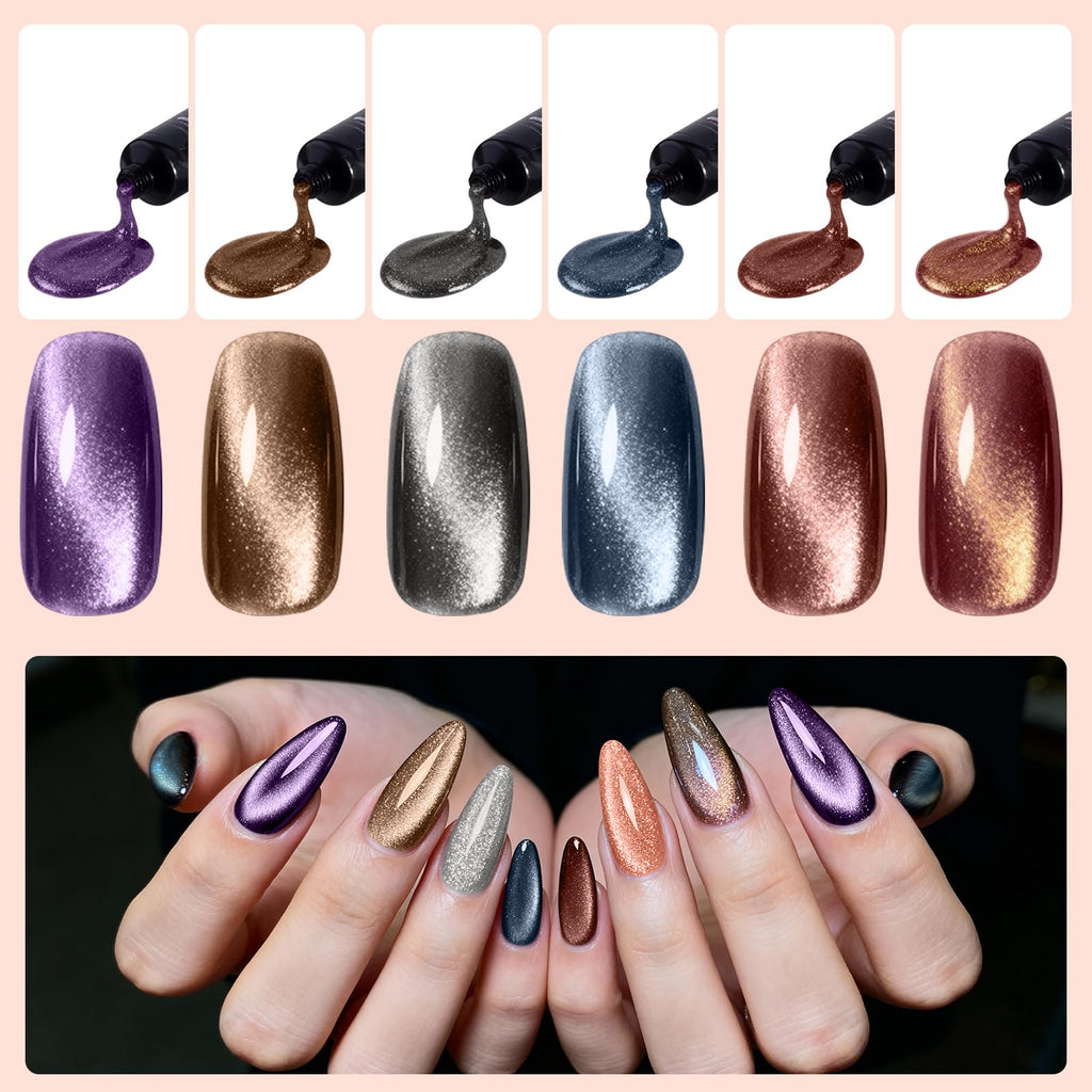 Poly Gel Nail Kit, EBANKU Cat Eye Poly Nail Gel Pink Purple Gold Glitter Magnetic Builder