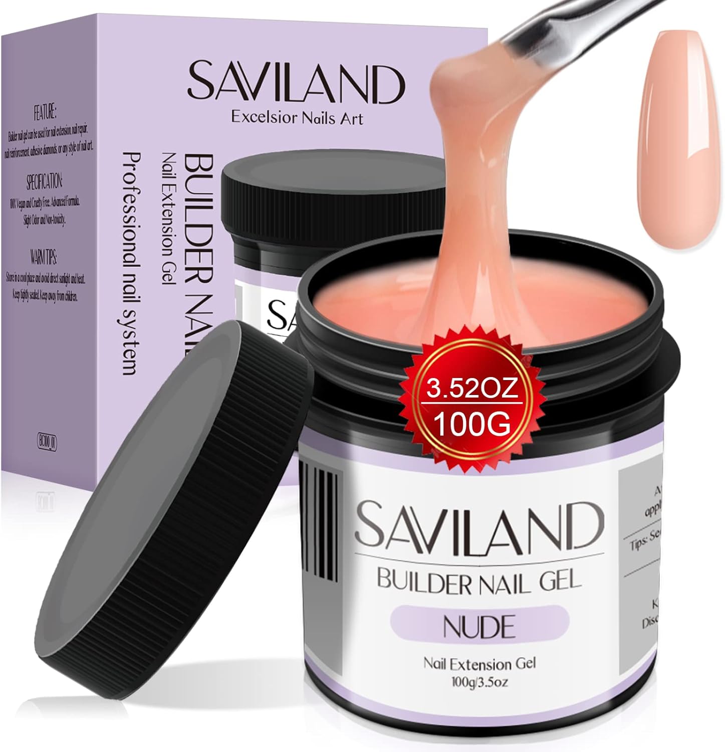 SAVILAND Builder Nail Gel – 3.53oz Light Pink Hard Gel for Nails Large Capacity Nail Strengthen, Nail Extension, Nail Art, U V Nail Gel