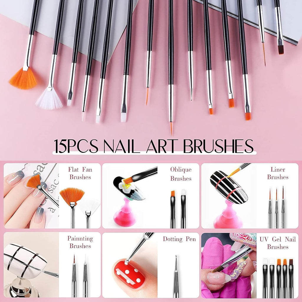 MUSILAN 31pcs Nail Art Brushes and Nail Art Tools Set, Nail Dotting Tools, Acrylic Nail Brush, Striping Nail Art Brushes for Long Lines, Nail Drawing Pen For Salons & Home DIY Manicure Nail Design